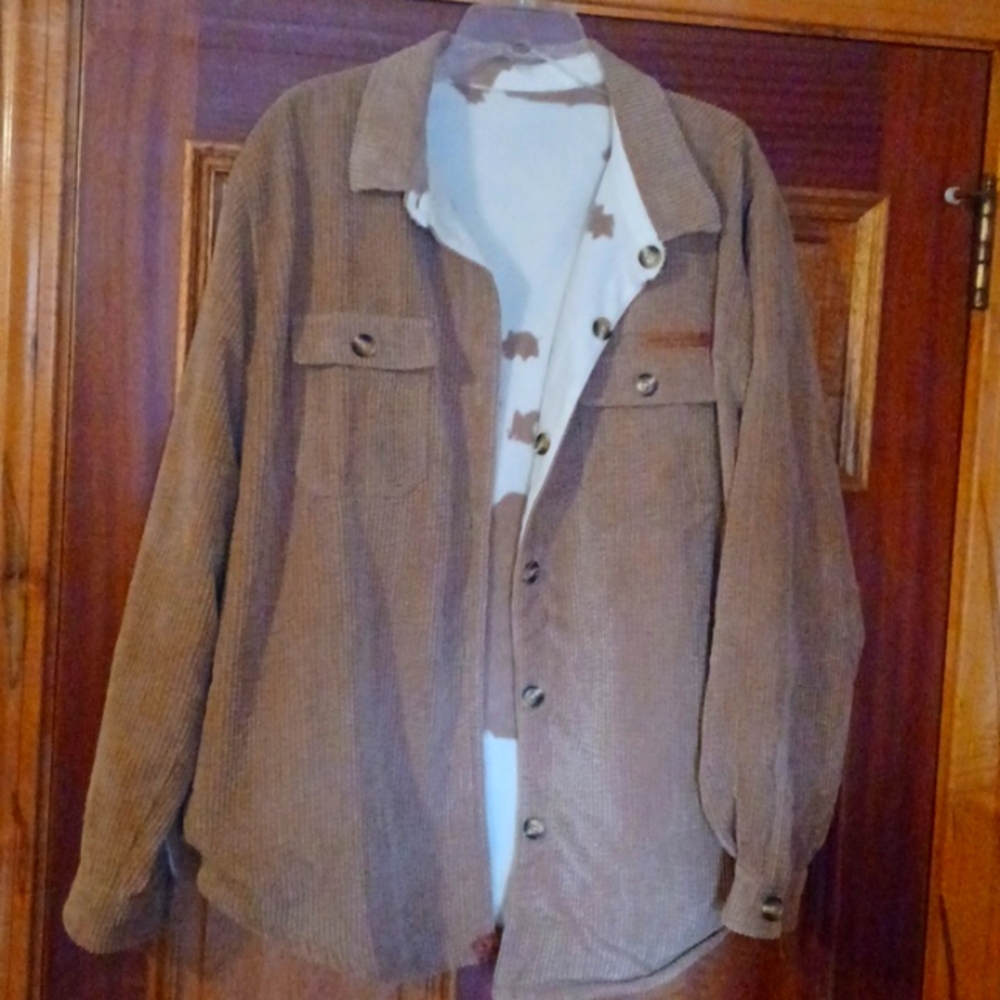 SimplySouthern Reversible Corduroy Tan/Cow Print Shacket  Sz.XXL=20-22 NWOT